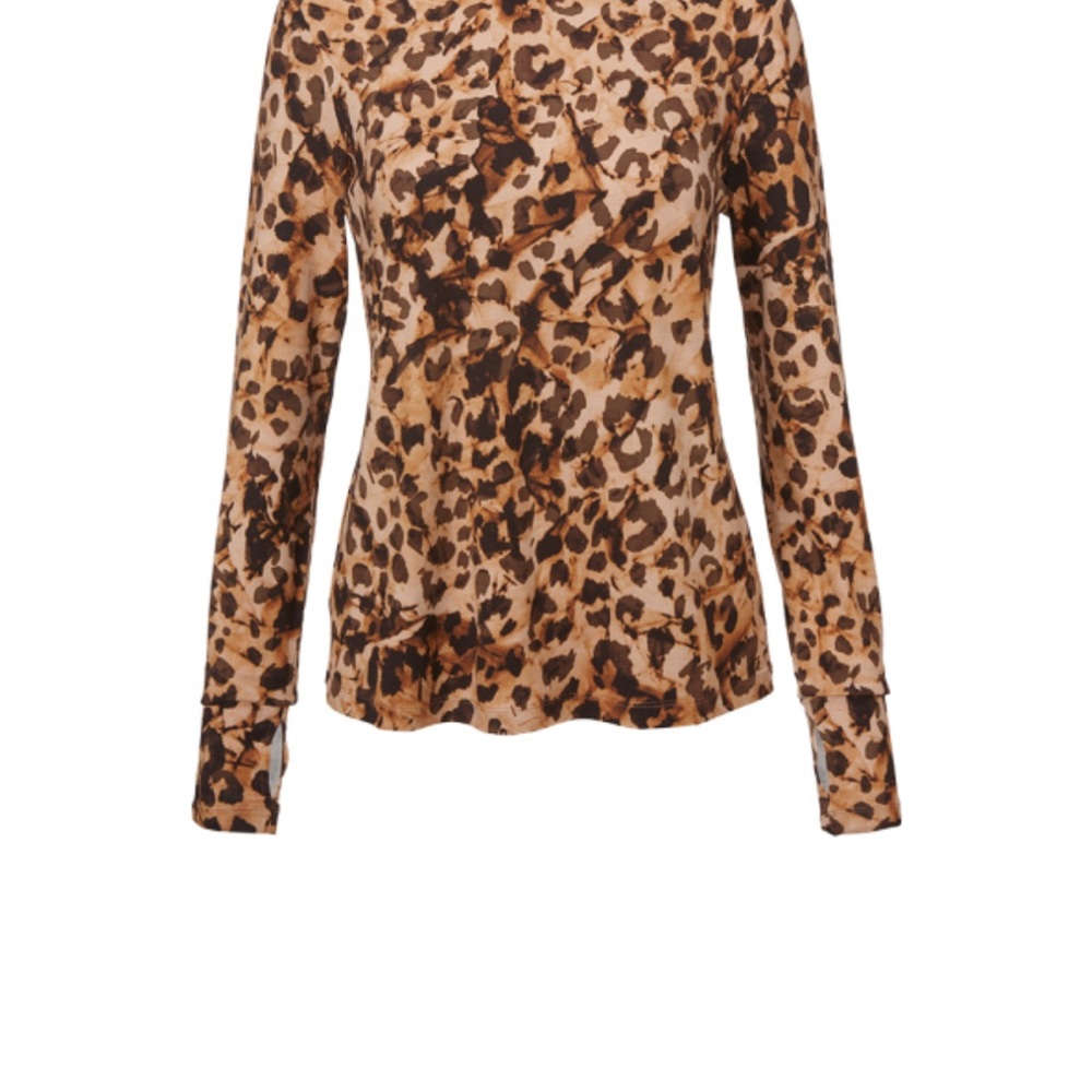 CAbi Fitted Leopard Print Blouse with Turtleneck